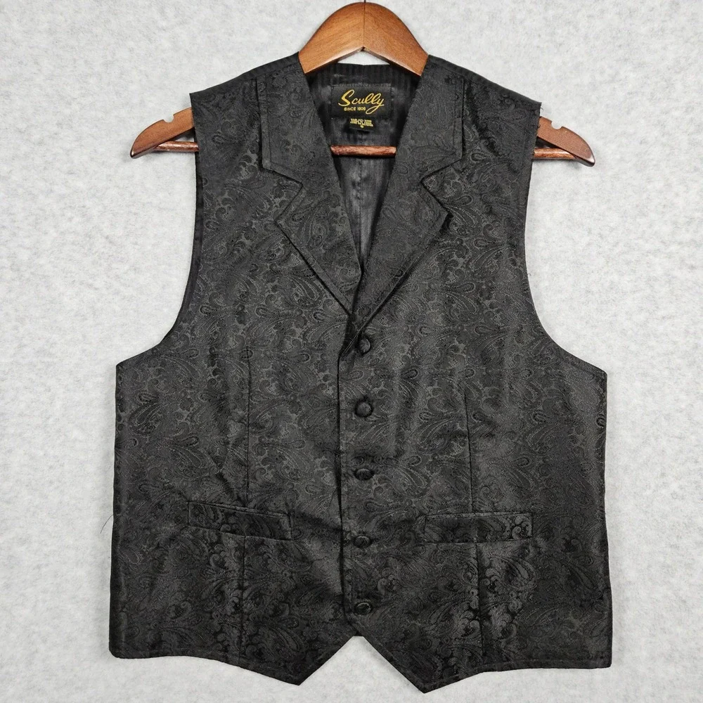 Scully Men's Small Black Button Vest Waistcoat Paisley Western Formal Steampunk